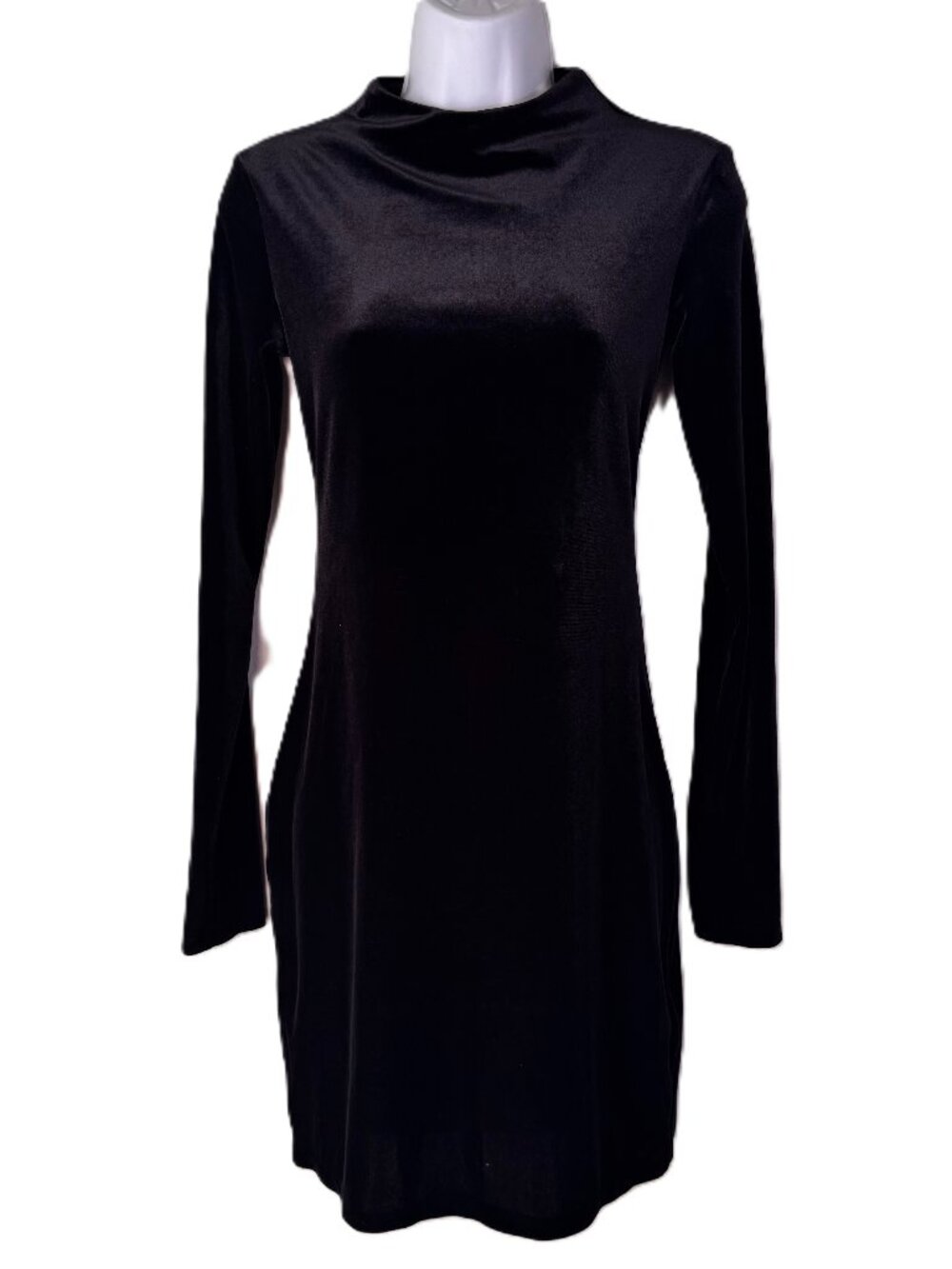 H&M Black Velvet Bodycon Mini Dress Long Sleeve High Neck Goth Punk Metal Small
